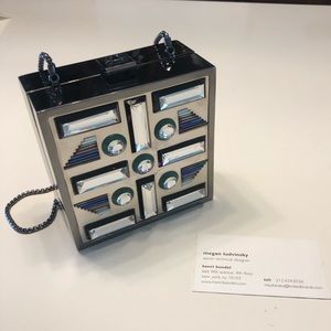 RARE Henri Bendel metal party box bag W inset gems